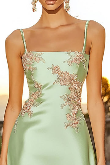 Sage Green Spaghetti Straps Floral Short Cocktail Dress